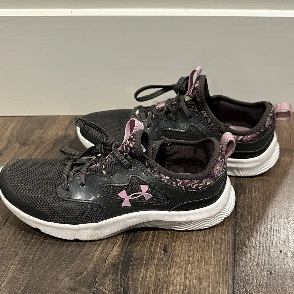 Girl's UA Black and Purple Athletic Shoes - Picture 4 of 7
